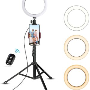 8" Selfie Ring Light with Tripod Stand & Cell Phone Holder for Live Stream/Makeup, UBeesize Mini Led Camera Ringlight for YouTube Video/Photography Compatible with iPhone Xs Max XR Android (Upgraded)